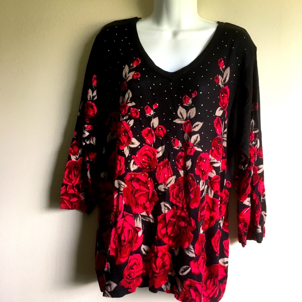 C D Daniels sparkly rose sweater top size 1X